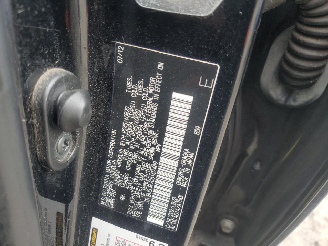 2012 Toyota 4Runner Sr5 VIN: JTEBU5JR7C5107489 Lot: 80899685