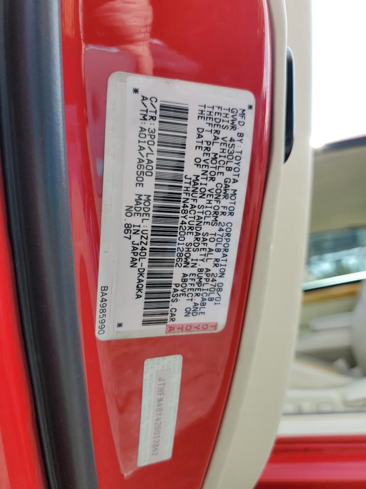 2002 Lexus Sc 430 VIN: JTHFN48Y420012862 Lot: 84610715