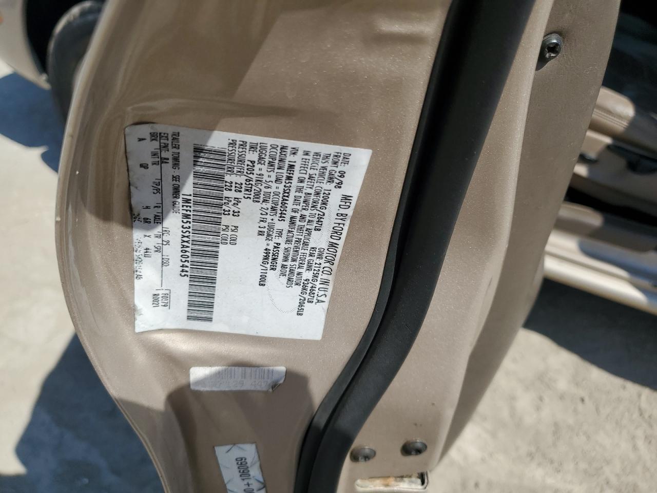 1999 Mercury Sable Ls VIN: 1MEFM53SXXA605445 Lot: 80164085