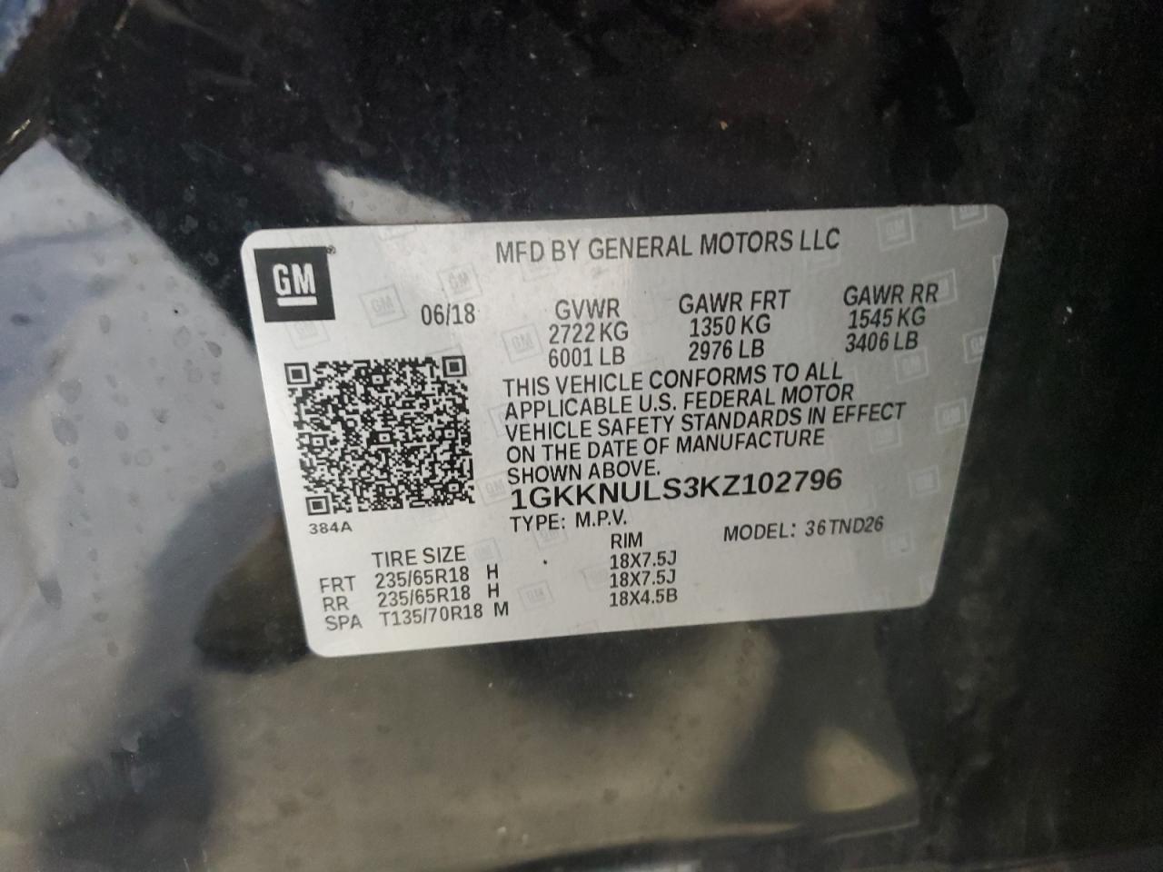 2019 GMC Acadia Slt-1 VIN: 1GKKNULS3KZ102796 Lot: 81686175