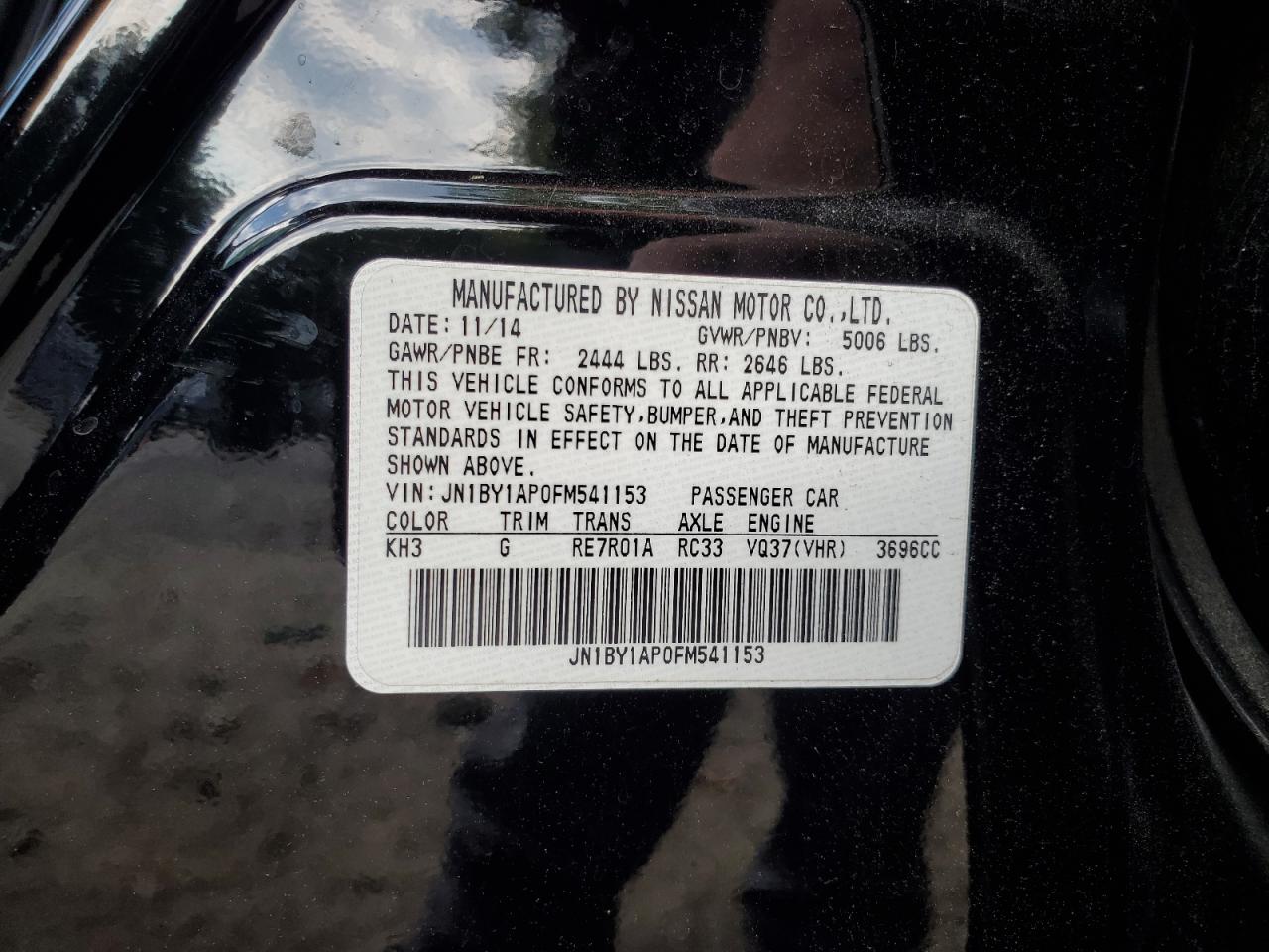 2015 Infiniti Q70 3.7 VIN: JN1BY1AP0FM541153 Lot: 80113135