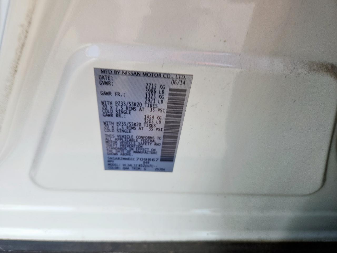 2014 Nissan Pathfinder S VIN: 5N1AR2MN6EC709867 Lot: 83987295