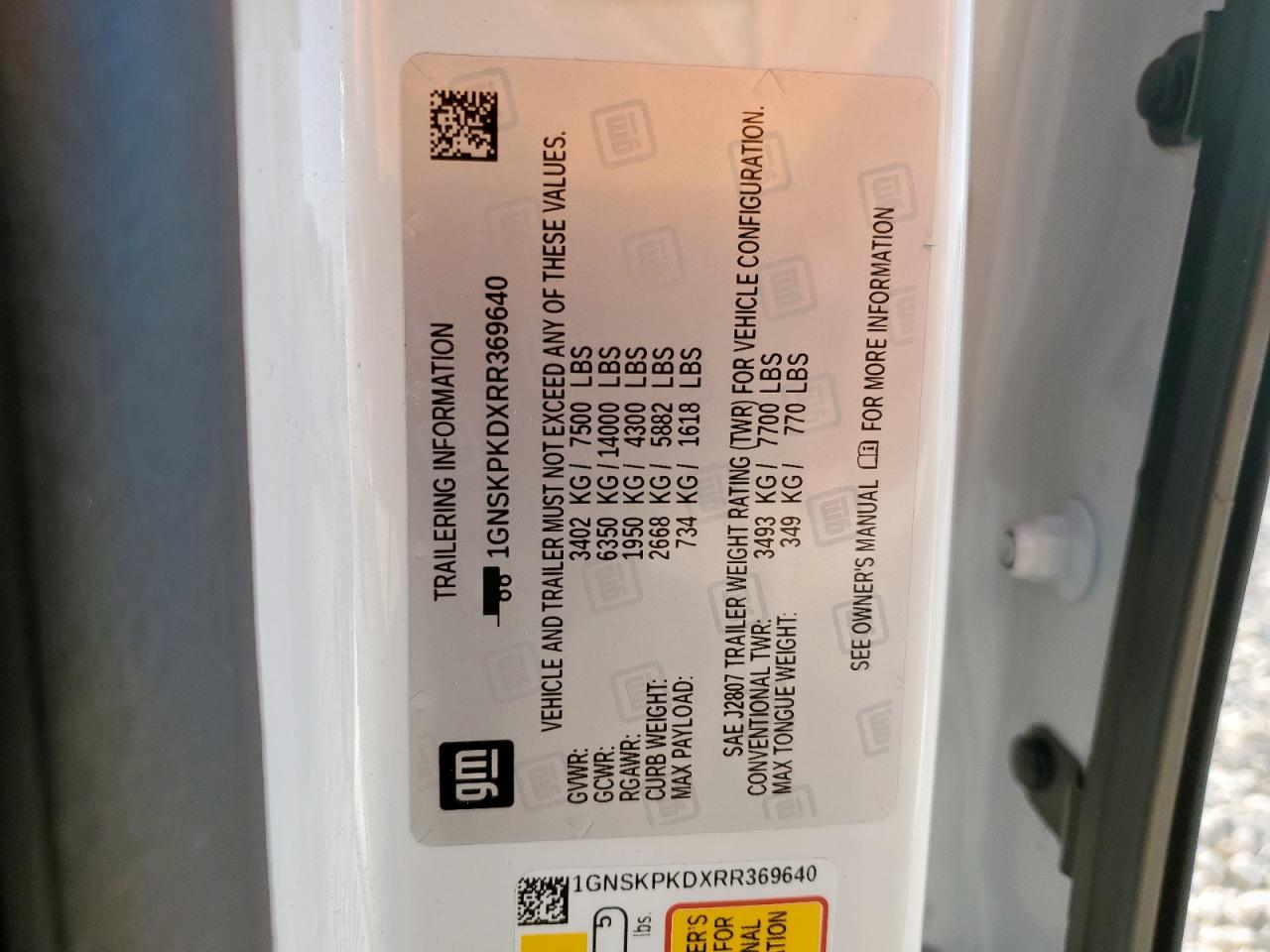 2024 Chevrolet Tahoe K1500 Z71 VIN: 1GNSKPKDXRR369640 Lot: 71925985