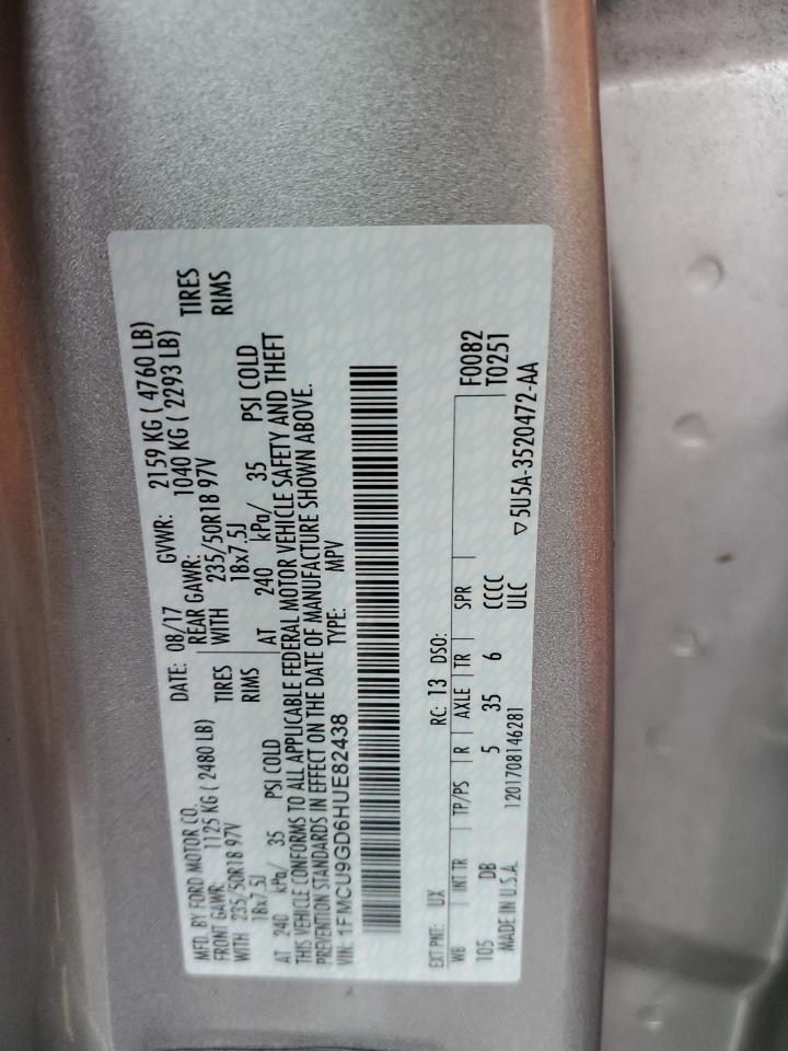 2017 Ford Escape Se VIN: 1FMCU9GD6HUE82438 Lot: 82051625