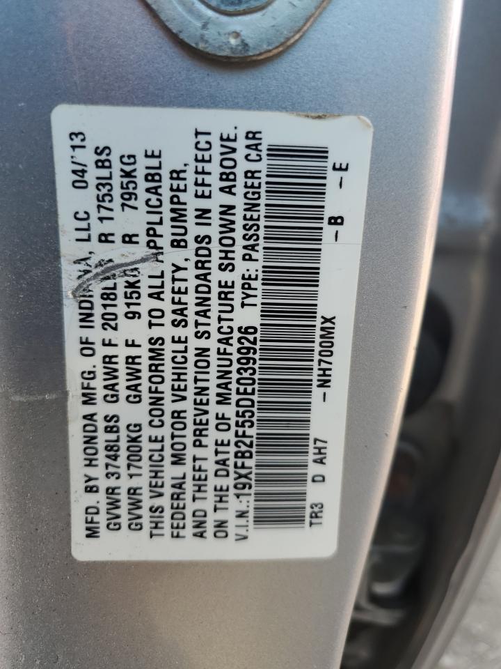 2013 Honda Civic Lx VIN: 19XFB2F55DE039926 Lot: 83974225