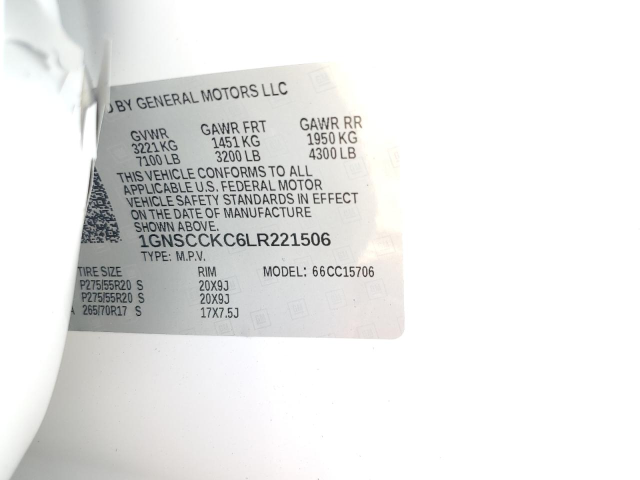 2020 Chevrolet Tahoe C1500 Premier VIN: 1GNSCCKC6LR221506 Lot: 81949285