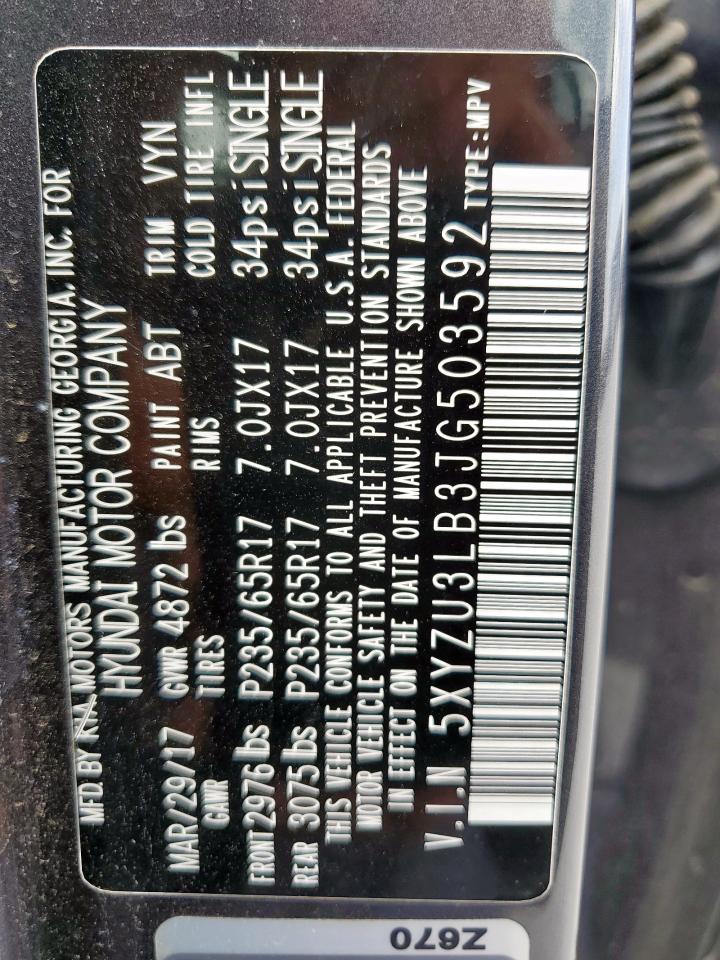 2018 Hyundai Santa Fe Sport VIN: 5XYZU3LB3JG503592 Lot: 81327215