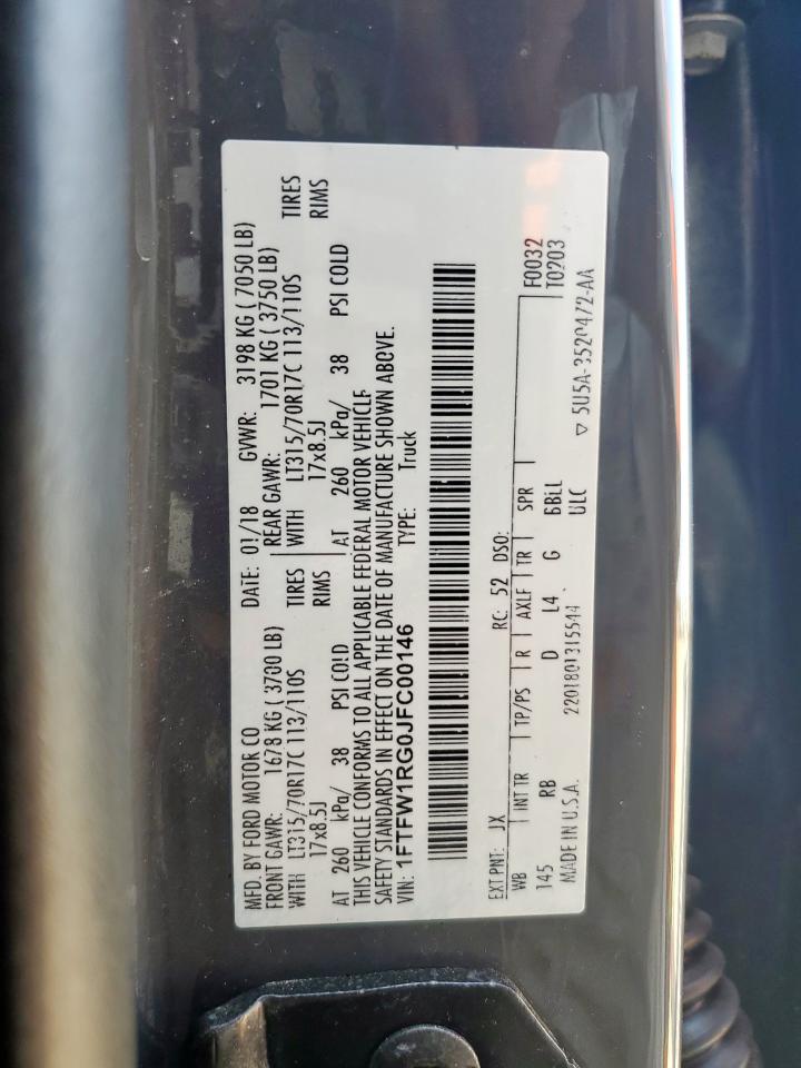 2018 Ford F150 Raptor VIN: 1FTFW1RG0JFC00146 Lot: 81469015