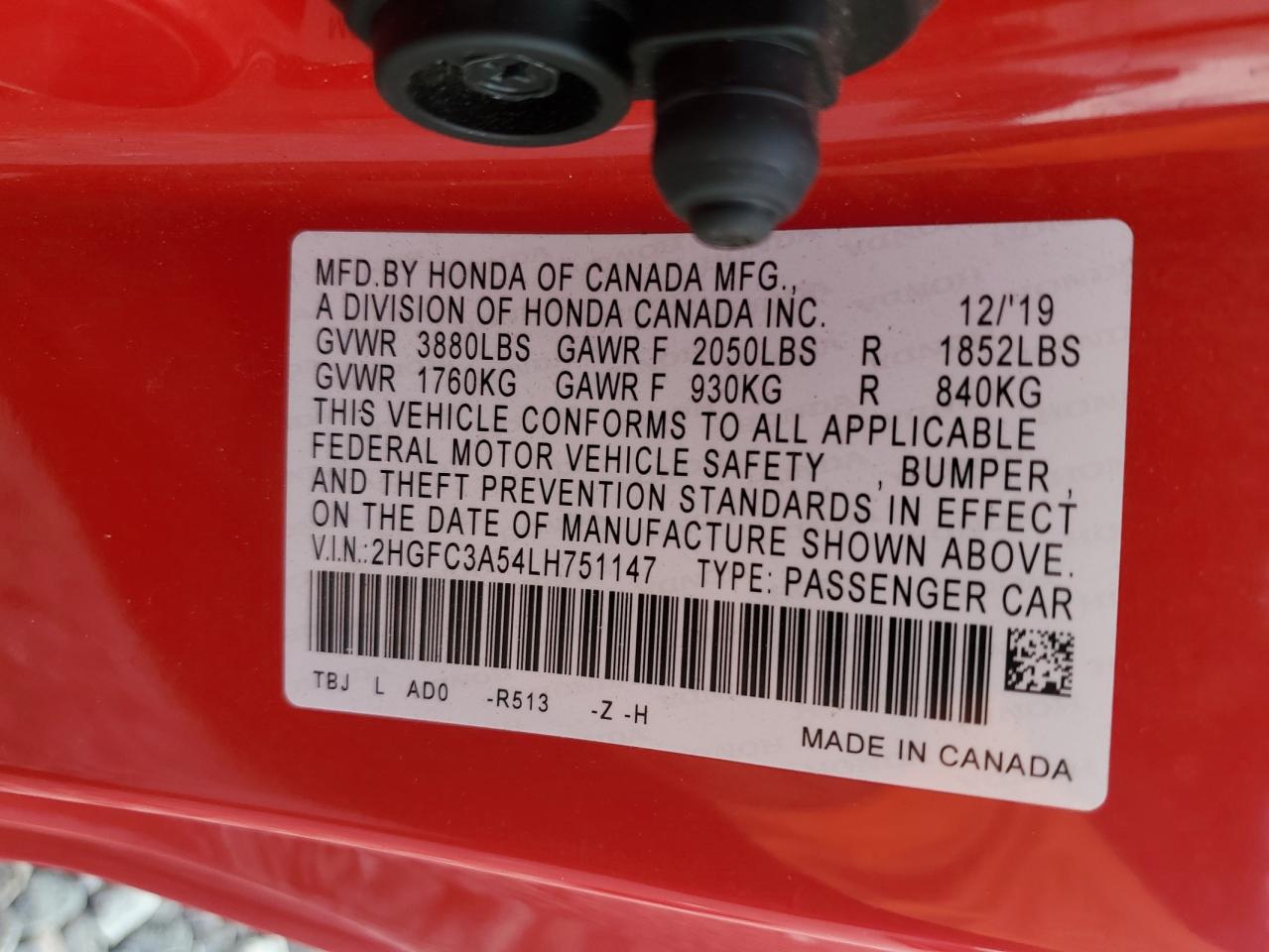 2020 Honda Civic Si VIN: 2HGFC3A54LH751147 Lot: 84809155