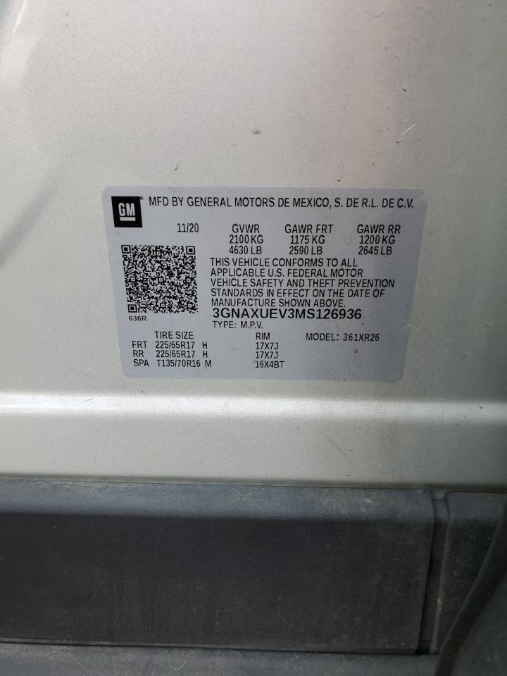 2021 Chevrolet Equinox Lt VIN: 3GNAXUEV3MS126936 Lot: 84261865