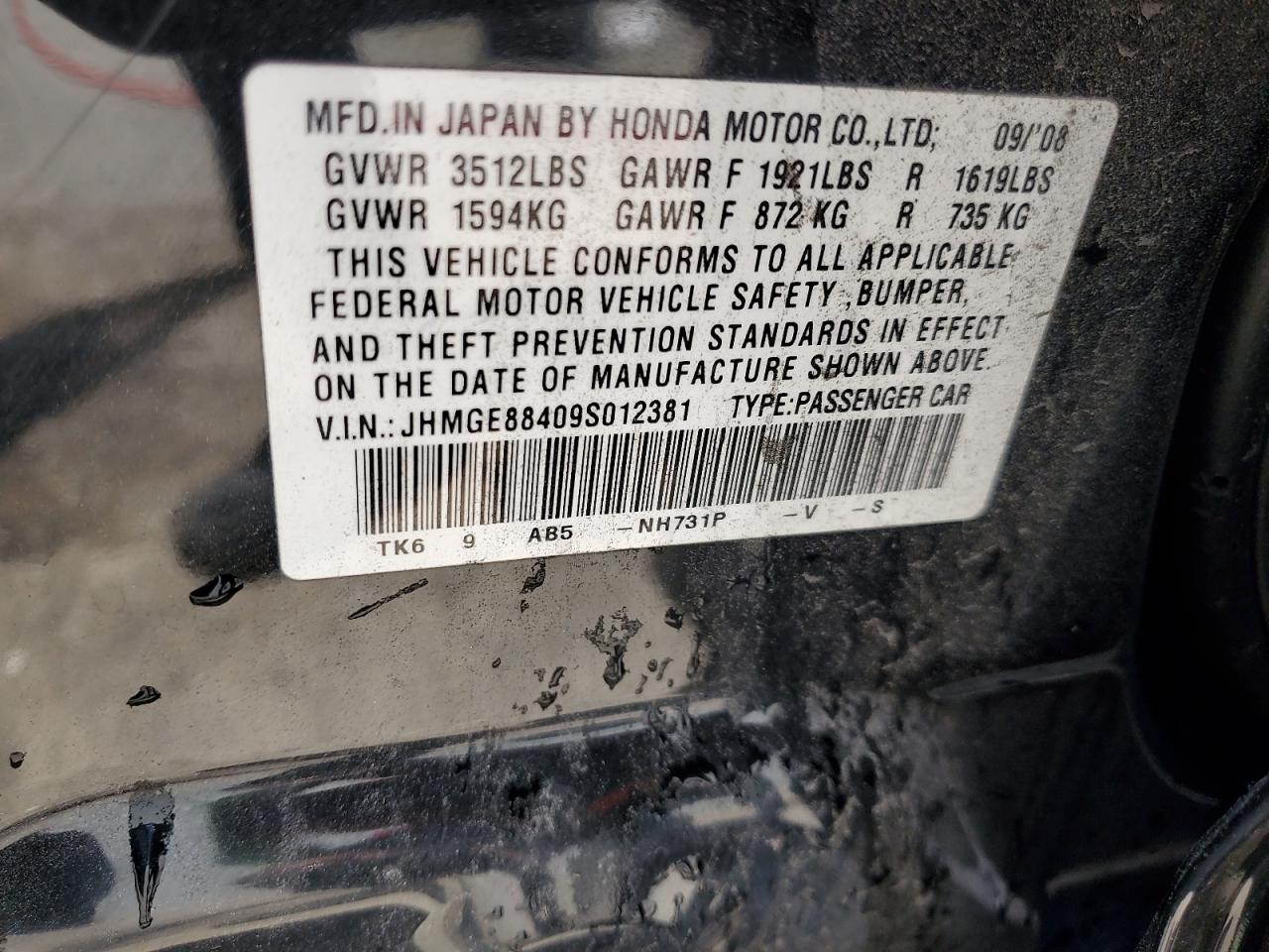 2009 Honda Fit Sport VIN: JHMGE88409S012381 Lot: 71535945