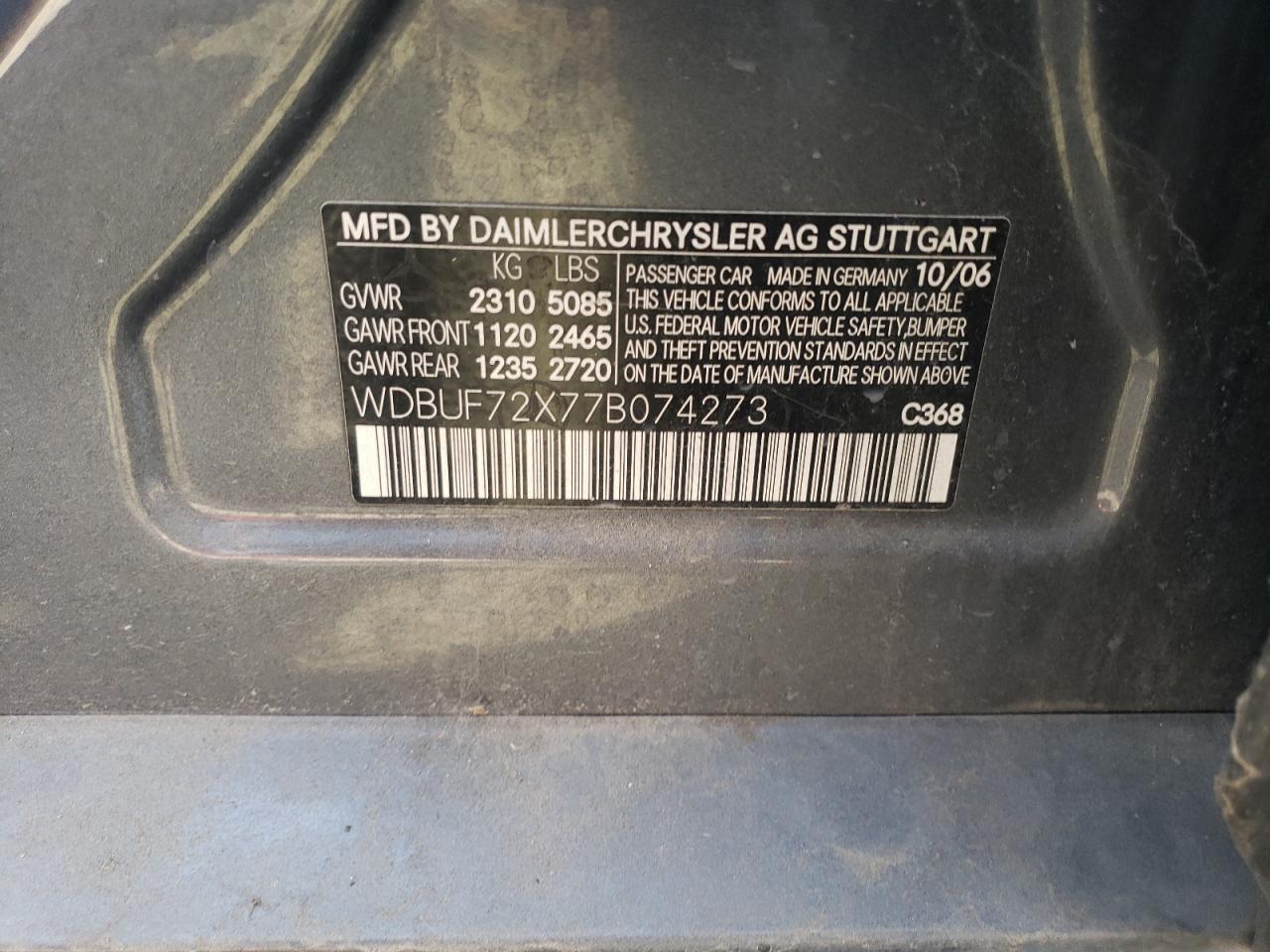 2007 Mercedes-Benz E 550 VIN: WDBUF72X77B074273 Lot: 80677925