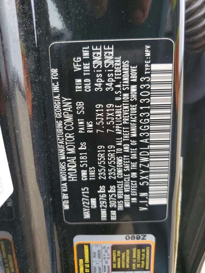 2016 Hyundai Santa Fe Sport VIN: 5XYZWDLA3GG313033 Lot: 81083655