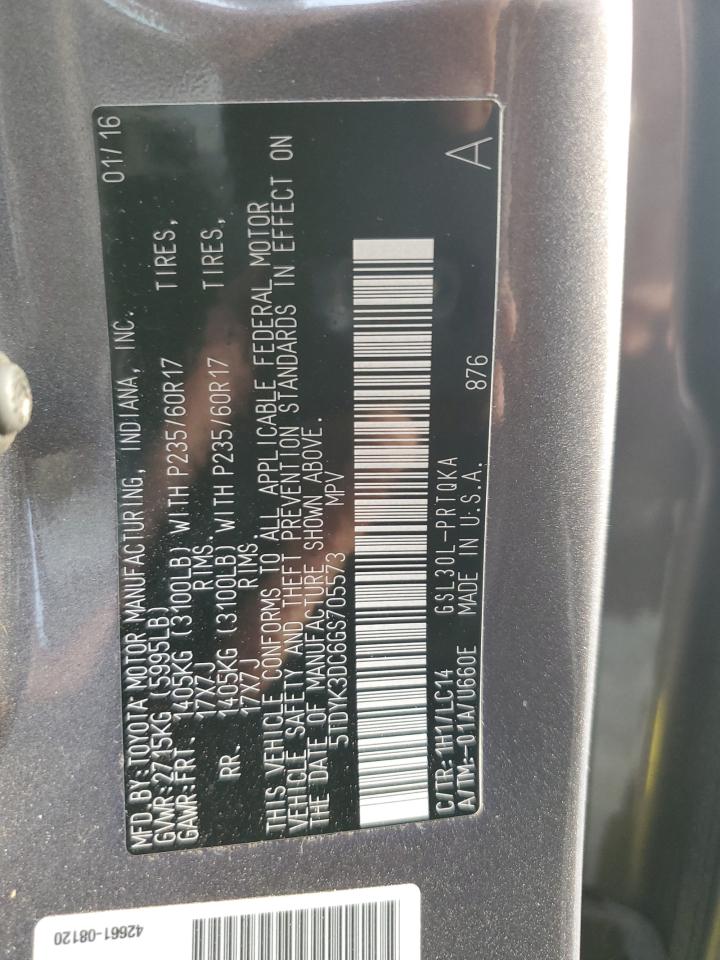 2016 Toyota Sienna Xle VIN: 5TDYK3DC6GS705573 Lot: 81492355