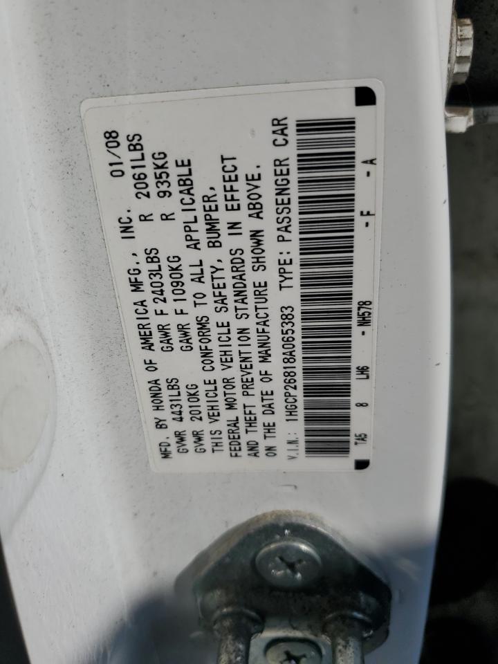 2008 Honda Accord Exl VIN: 1HGCP26818A065383 Lot: 72040325