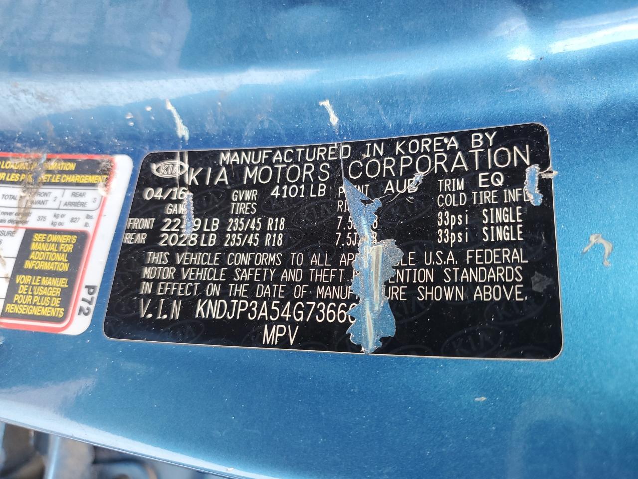 2016 Kia Soul + VIN: KNDJP3A54G7366668 Lot: 72083695