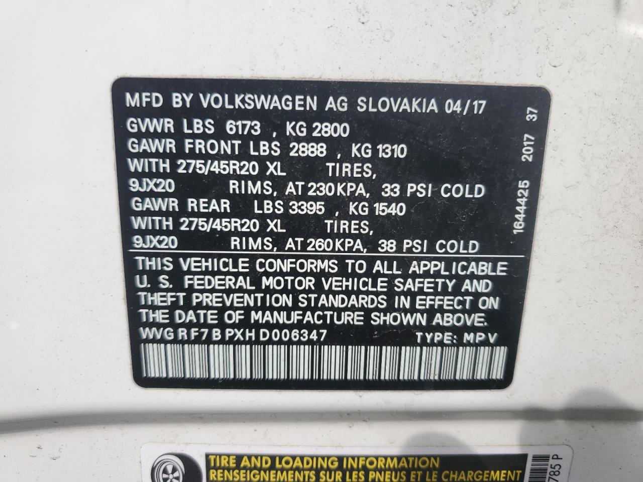 2017 Volkswagen Touareg Wolfsburg VIN: WVGRF7BPXHD006347 Lot: 81627705