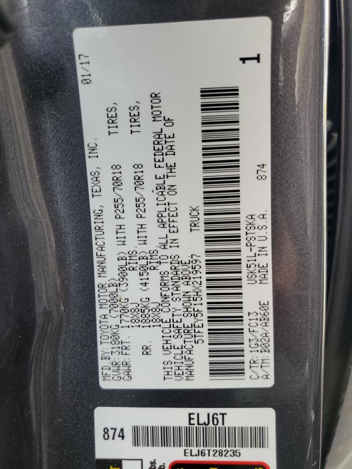 2017 Toyota Tundra Crewmax Sr5 VIN: 5TFEY5F15HX219597 Lot: 80036335