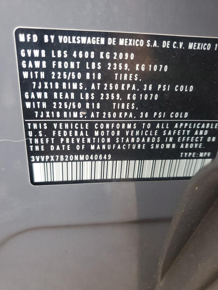 2022 Volkswagen Taos Se Iq Drive VIN: 3VVPX7B20NM040649 Lot: 84438465