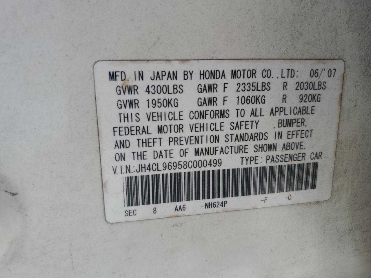 2008 Acura Tsx VIN: JH4CL96958C000499 Lot: 71918955