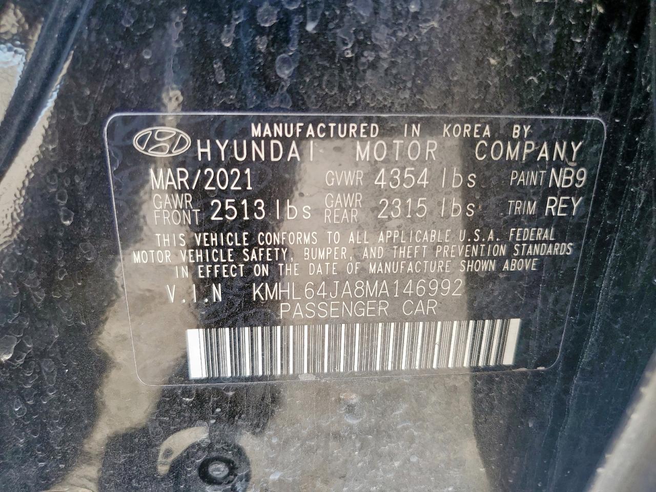 2021 Hyundai Sonata Sel VIN: KMHL64JA8MA146992 Lot: 84237355