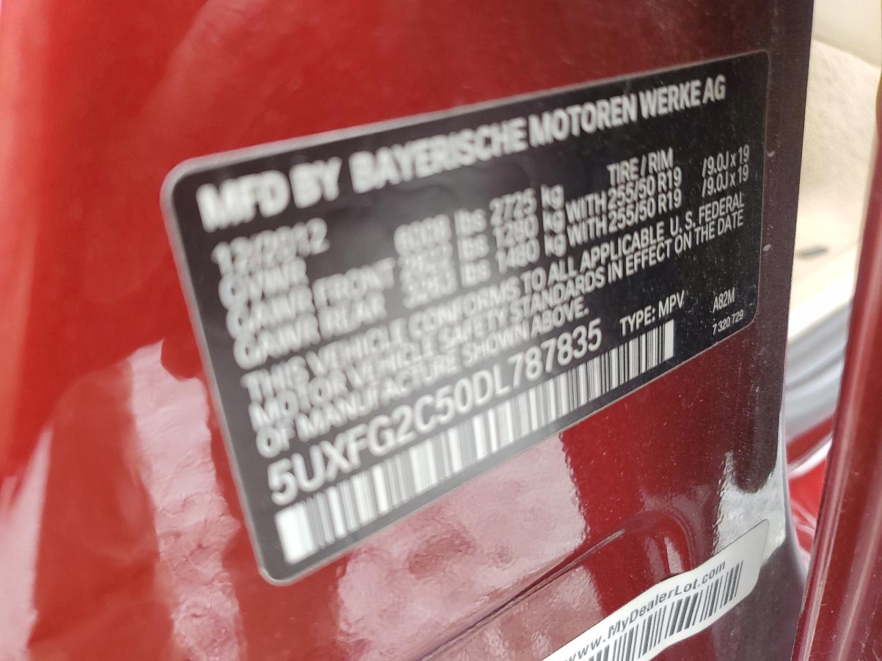 2013 BMW X6 xDrive35I VIN: 5UXFG2C50DL787835 Lot: 84007615