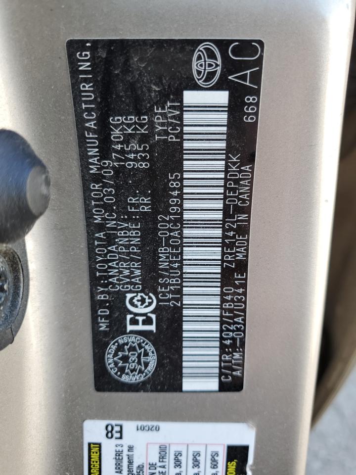 2010 Toyota Corolla Base VIN: 2T1BU4EE0AC199485 Lot: 81125785