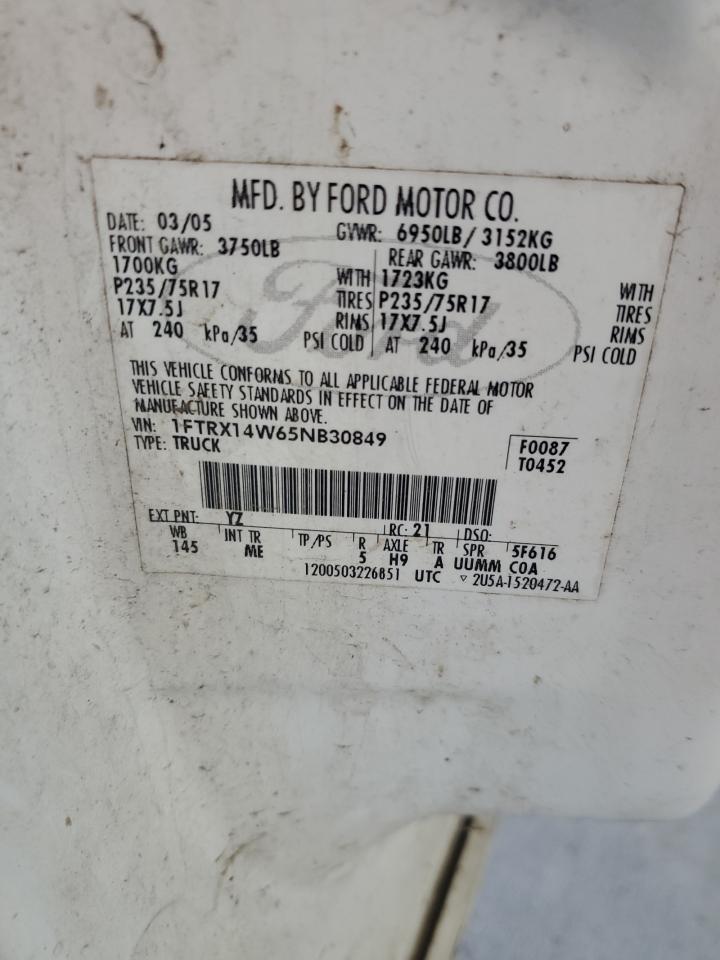 2005 Ford F150 VIN: 1FTRX14W65NB30849 Lot: 71531835