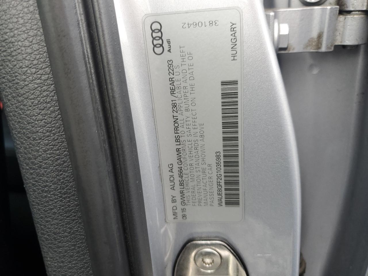 2016 Audi A3 Premium Plus VIN: WAUE8GFF2G1035983 Lot: 71489525