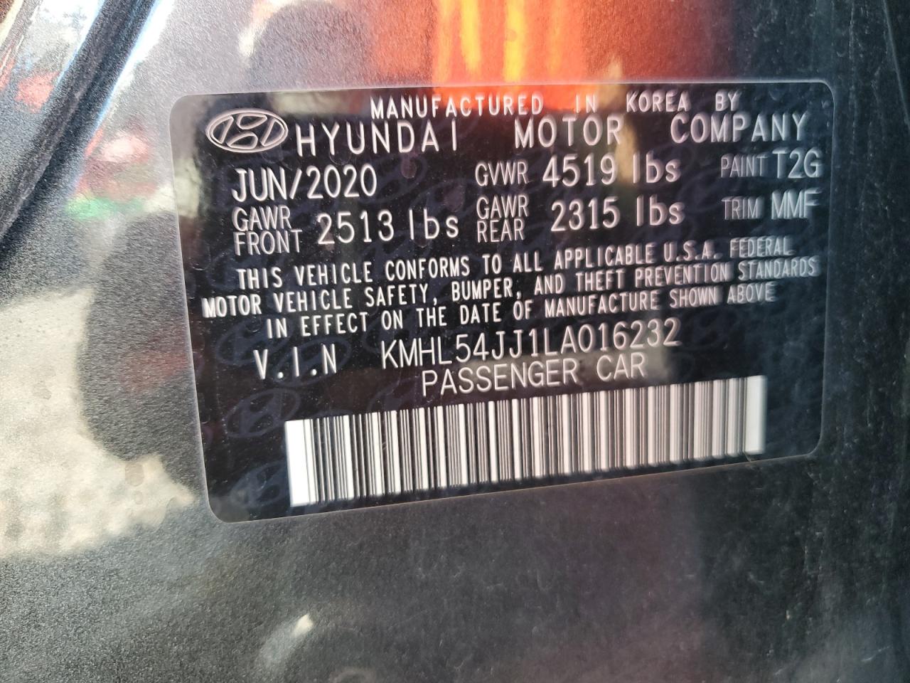 2020 Hyundai Sonata Hybrid VIN: KMHL54JJ1LA016232 Lot: 81803795