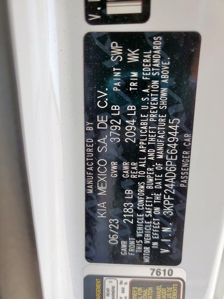 2023 Kia Forte Lx VIN: 3KPF24AD6PE649445 Lot: 84296675