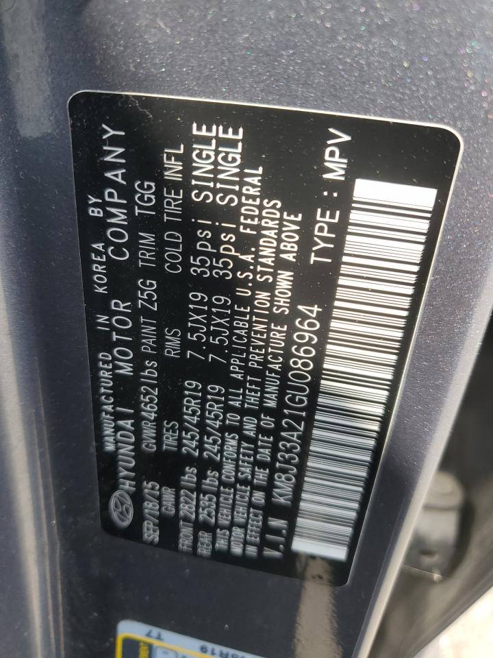 2016 Hyundai Tucson Limited VIN: KM8J33A21GU086964 Lot: 80694685