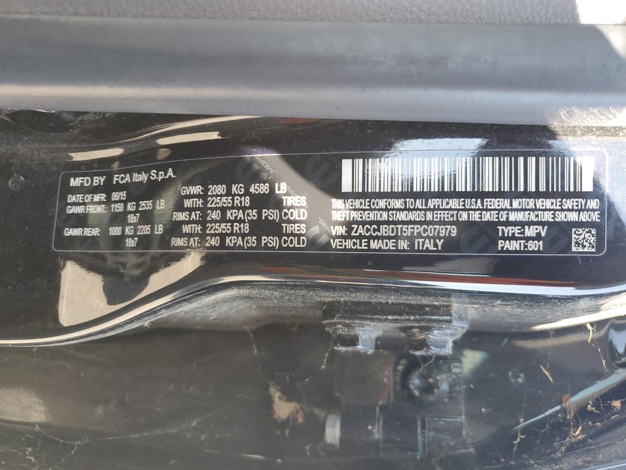 2015 Jeep Renegade Limited VIN: ZACCJBDT5FPC07979 Lot: 71306595