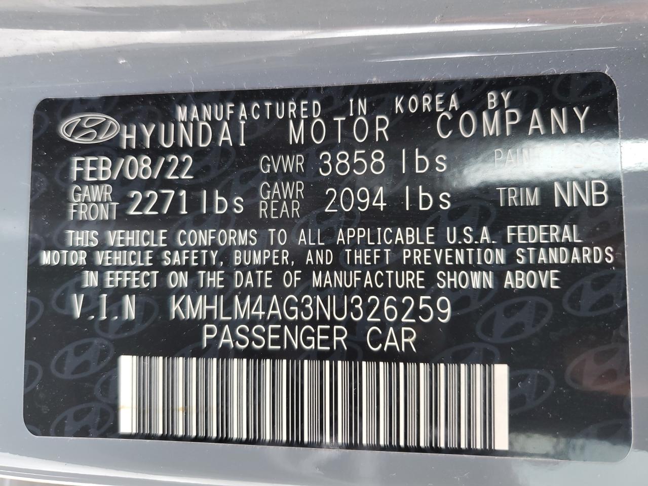 2022 Hyundai Elantra Sel VIN: KMHLM4AG3NU326259 Lot: 80933215