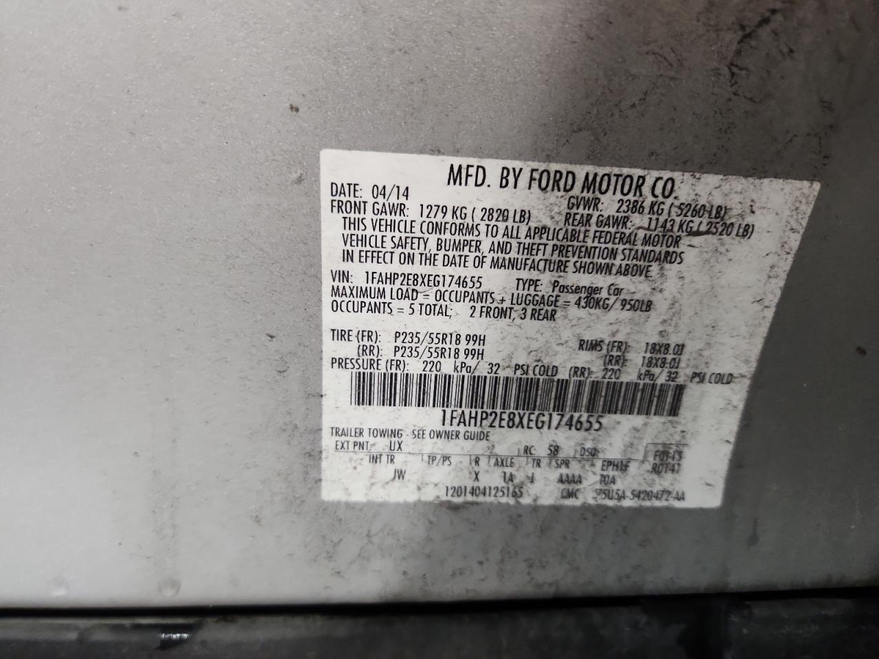 2014 Ford Taurus Sel VIN: 1FAHP2E8XEG174655 Lot: 71108765