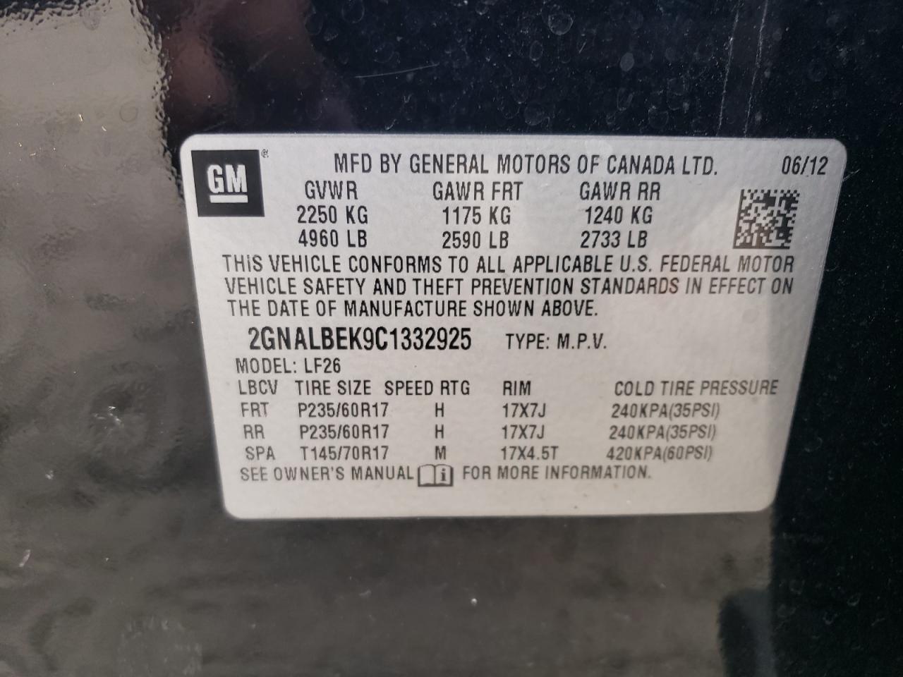 2012 Chevrolet Equinox Ls VIN: 2GNALBEK9C1332925 Lot: 83752035