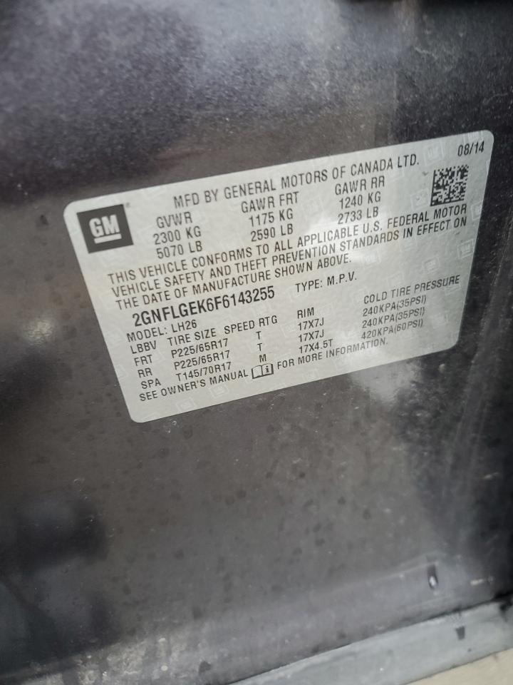 2015 Chevrolet Equinox Lt VIN: 2GNFLGEK6F6143255 Lot: 81789045