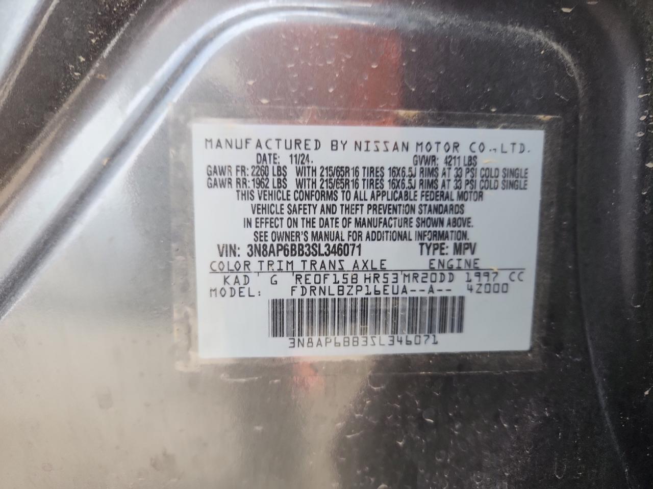 2025 Nissan Kicks S VIN: 3N8AP6BB3SL346071 Lot: 71628845