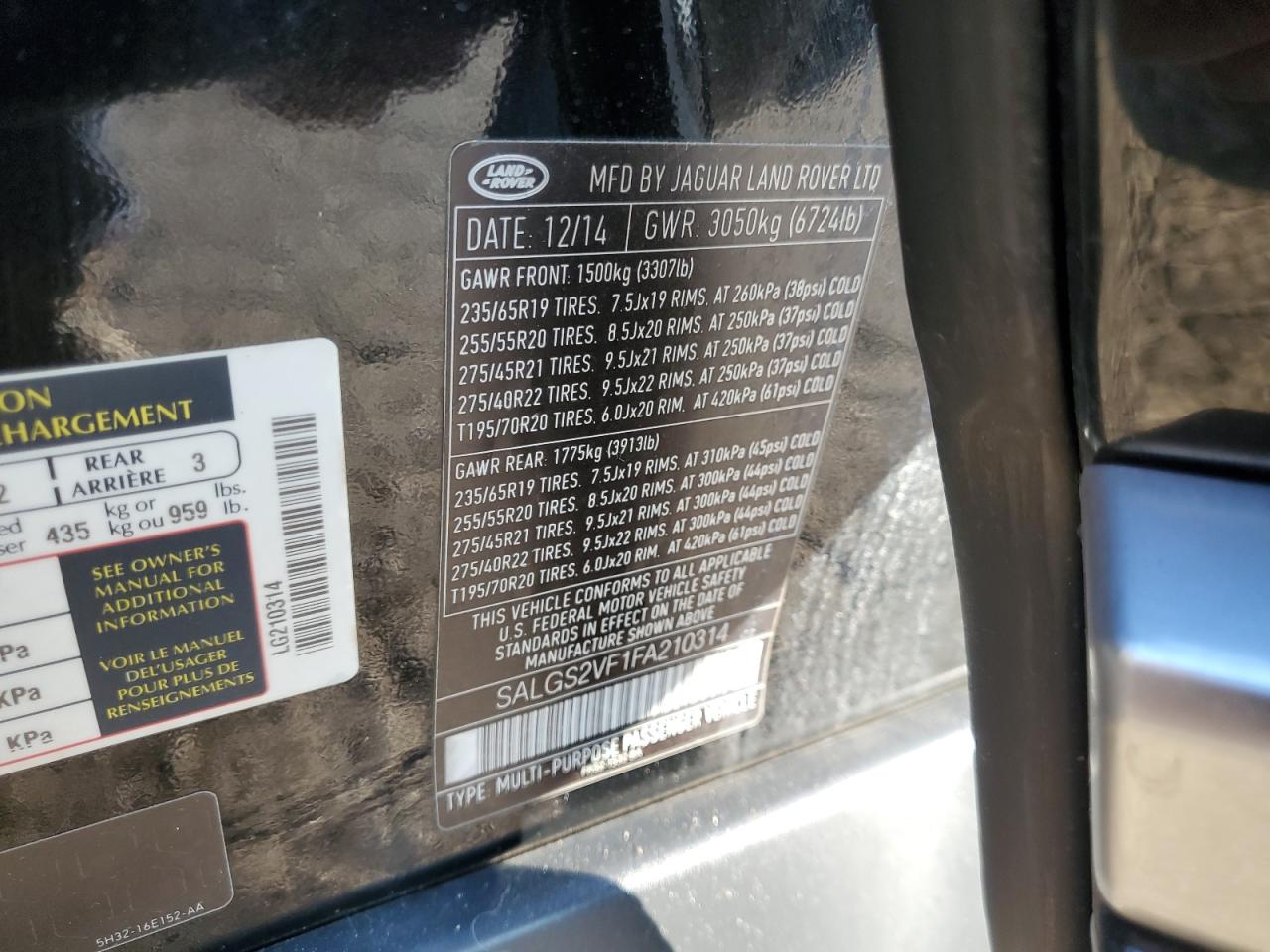 2015 Land Rover Range Rover Hse VIN: SALGS2VF1FA210314 Lot: 80513805