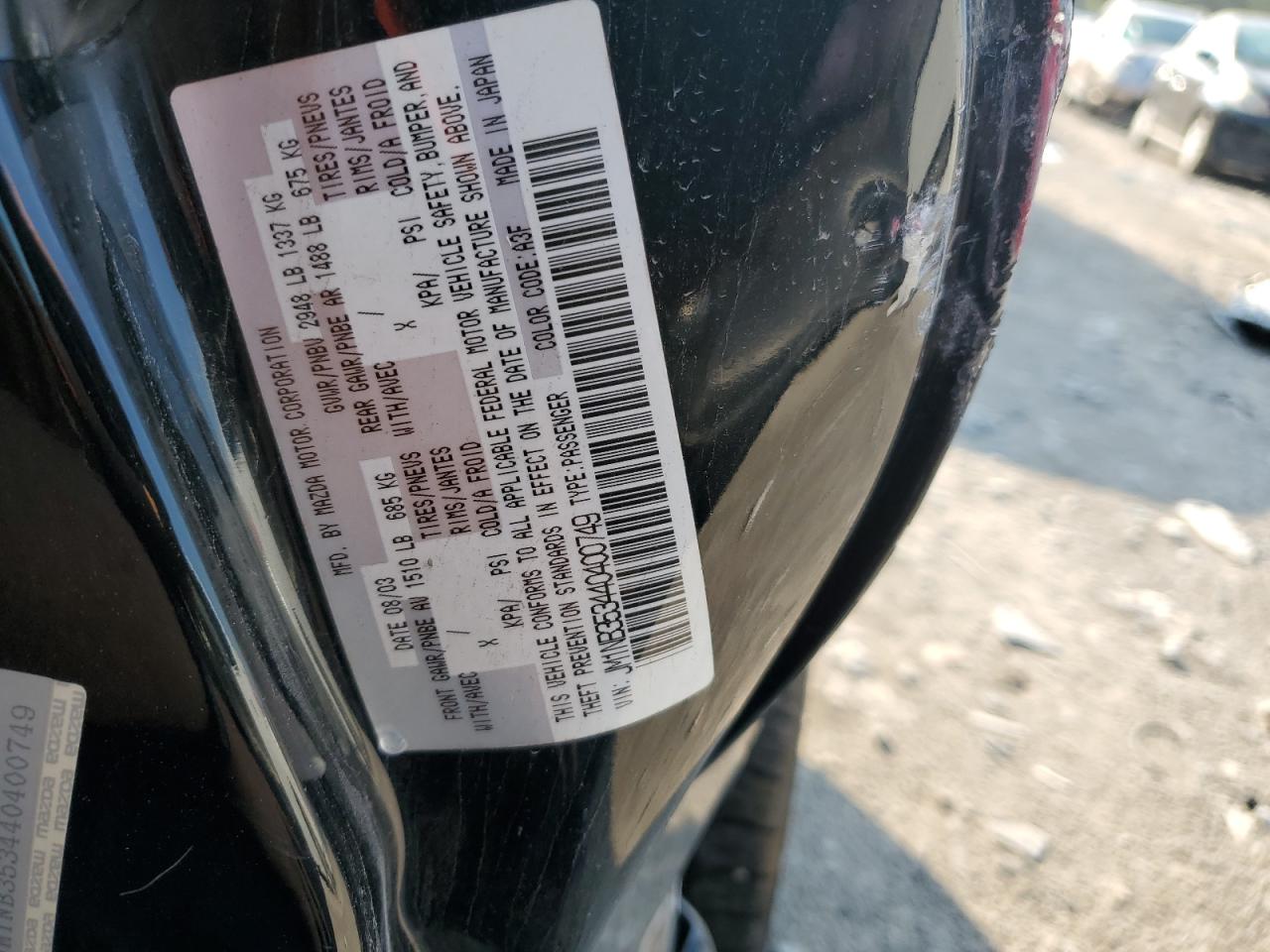 2004 Mazda Mx-5 Miata Base VIN: JM1NB353440400749 Lot: 81113615