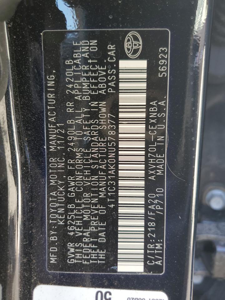 2022 Toyota Camry Le VIN: 4T1C31AK0NU578377 Lot: 71129805