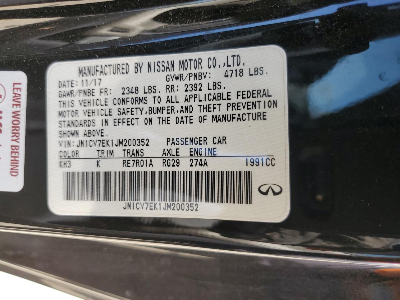 2018 Infiniti Q60 Pure VIN: JN1CV7EK1JM200352 Lot: 81031195