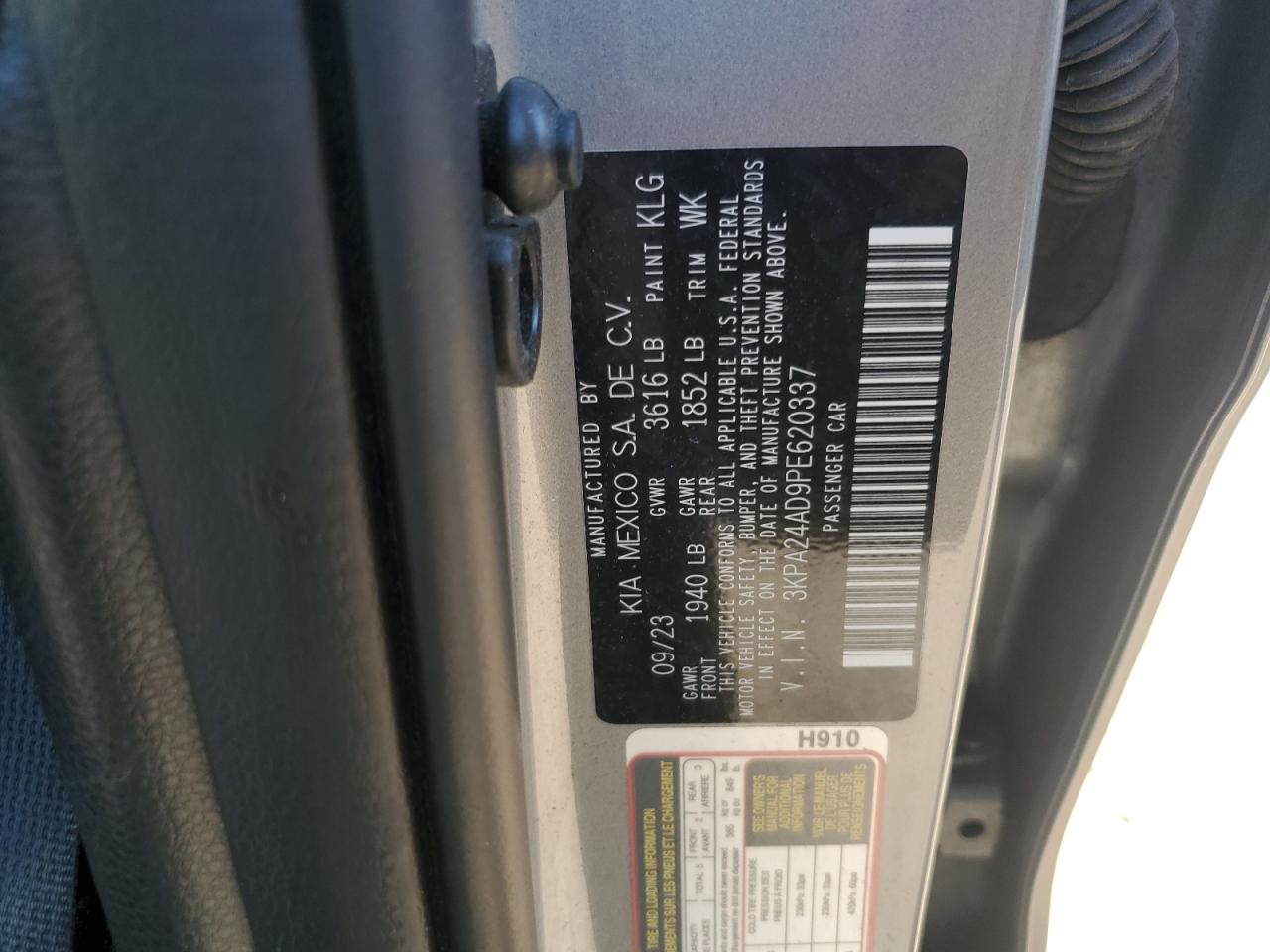 2023 Kia Rio Lx VIN: 3KPA24AD9PE620337 Lot: 81769725