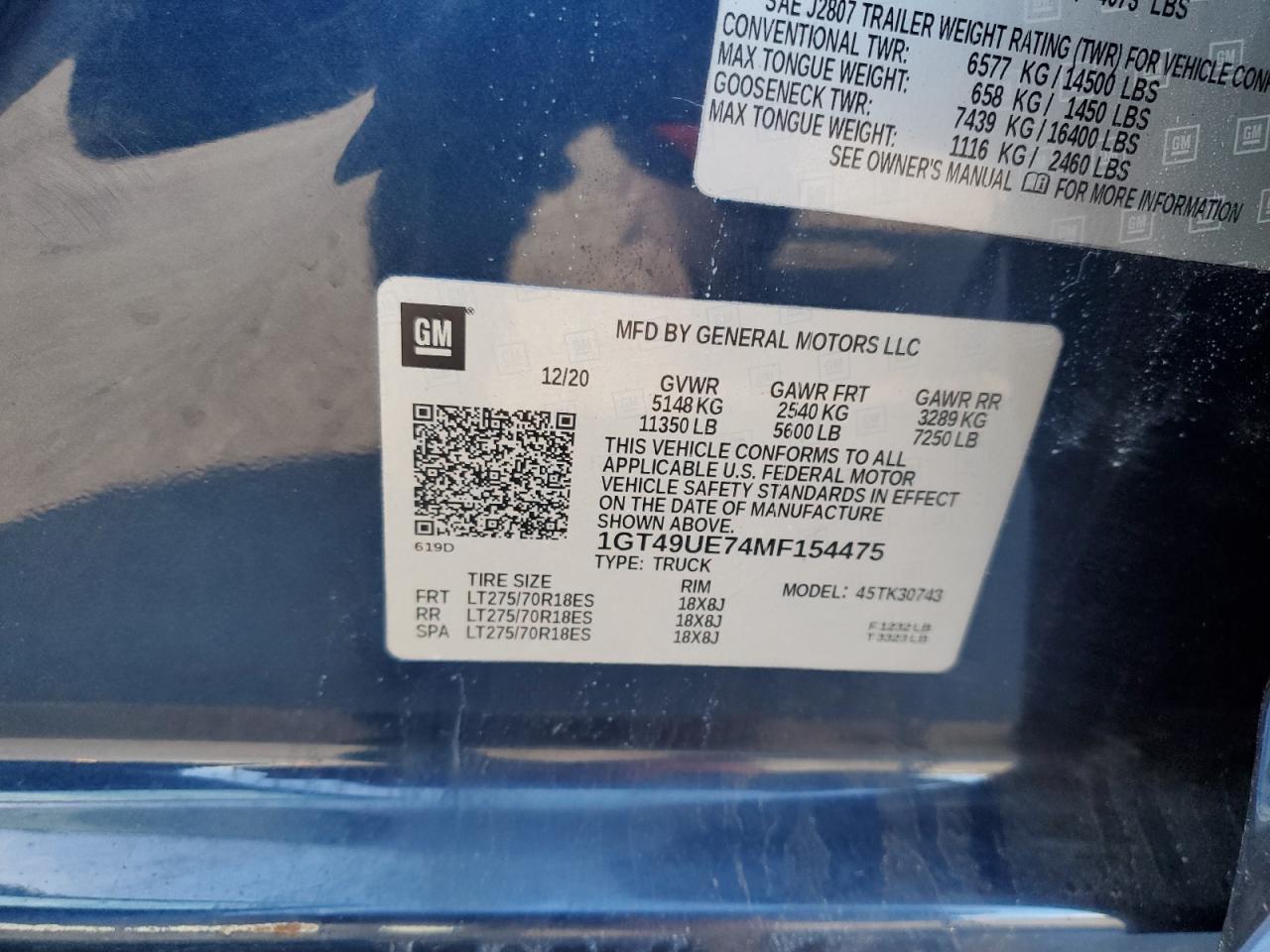 2021 GMC Sierra K3500 Slt VIN: 1GT49UE74MF154475 Lot: 71857005