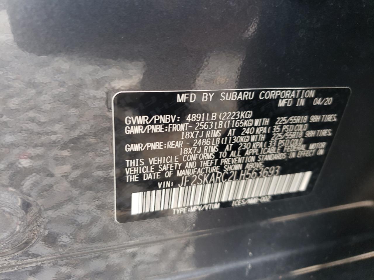 2020 Subaru Forester Sport VIN: JF2SKARC2LH563693 Lot: 81068555