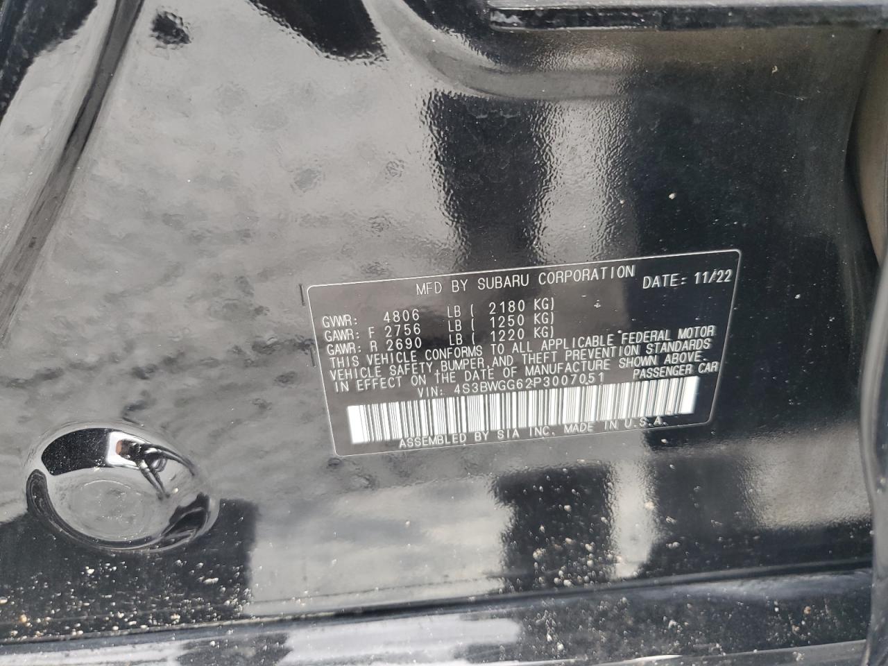 2023 Subaru Legacy Sport VIN: 4S3BWGG62P3007051 Lot: 80144205