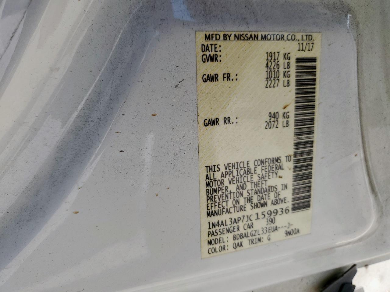 2018 Nissan Altima 2.5 VIN: 1N4AL3AP7JC159936 Lot: 81206085