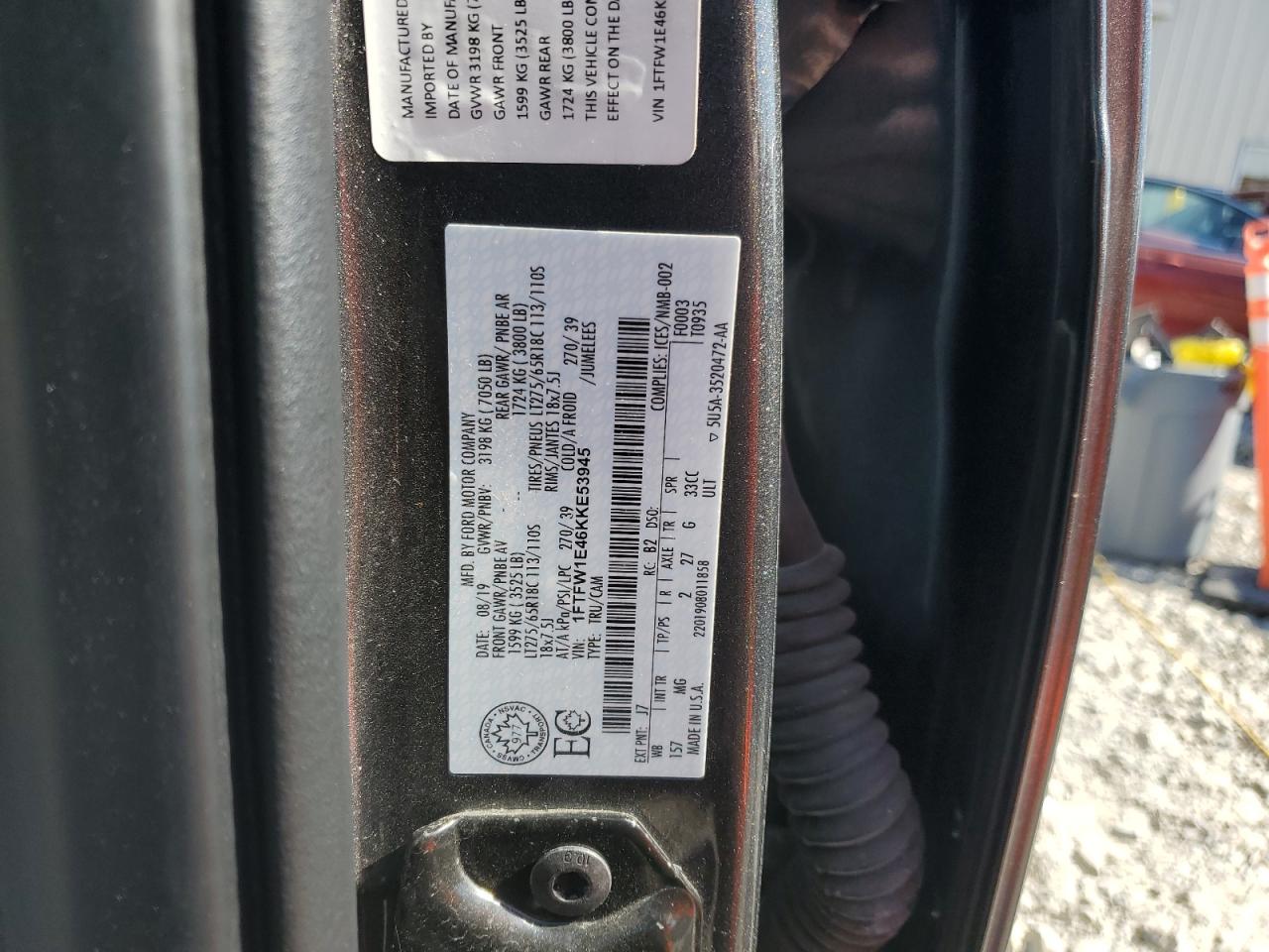 2019 Ford F150 Supercrew VIN: 1FTFW1E46KKE53945 Lot: 84238445