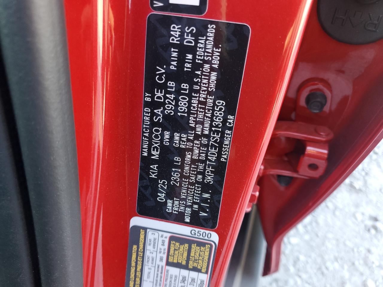 2025 Kia K4 Lx VIN: 3KPFT4DE7SE136859 Lot: 71101215