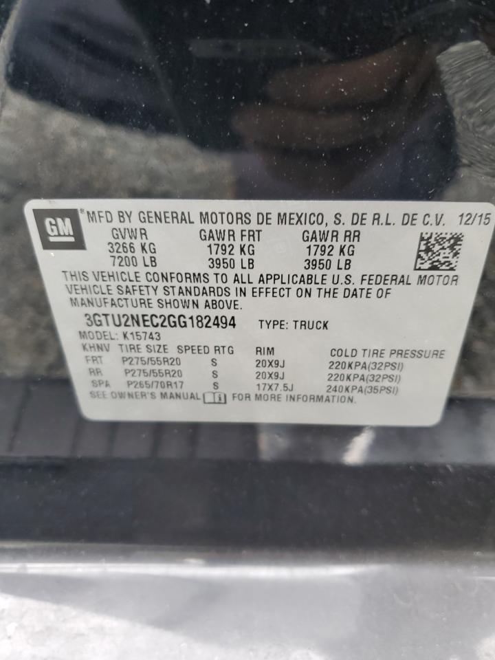 2016 GMC Sierra K1500 Slt VIN: 3GTU2NEC2GG182494 Lot: 80938355